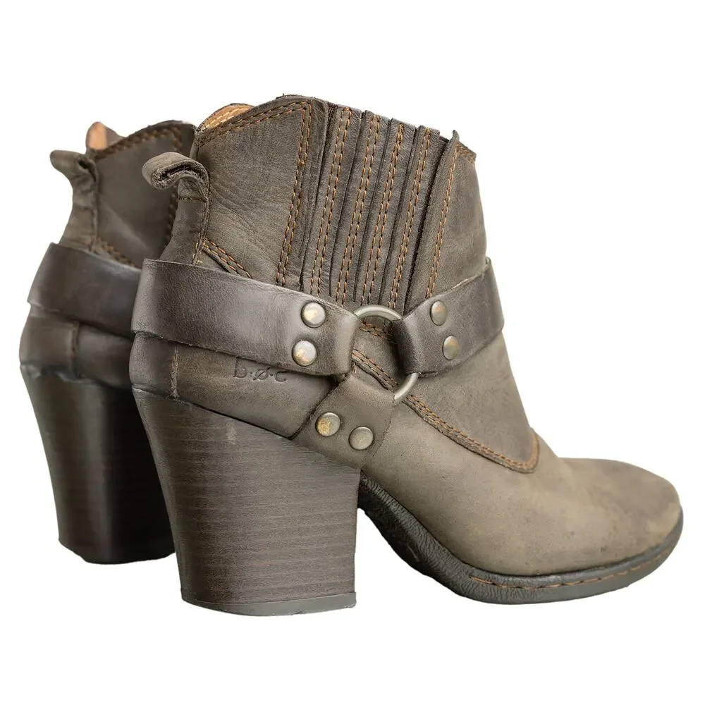 B.O.C Sasha Leather Harness Boot Distressed Gray Moto Western Style Ankle Bootie